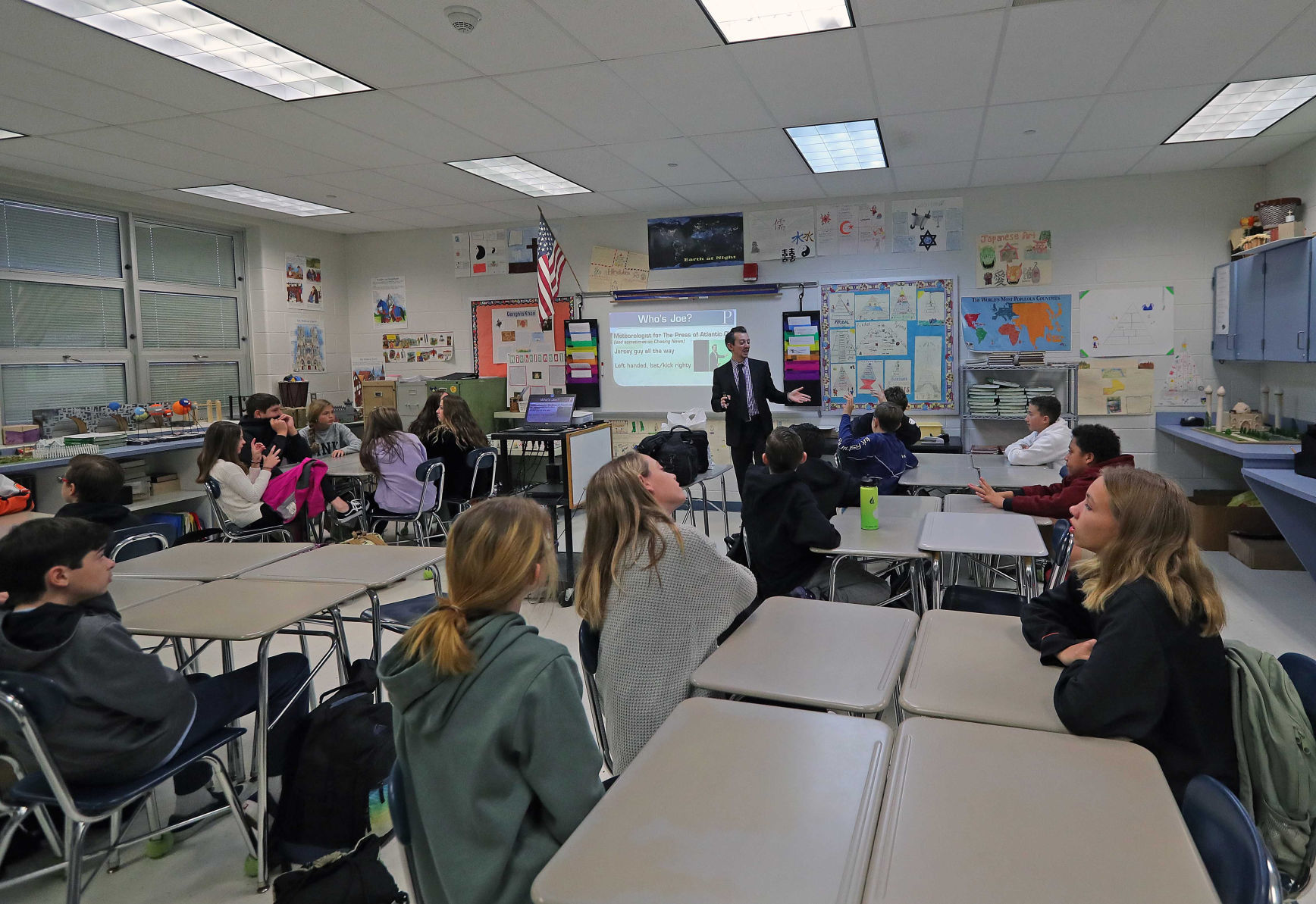 Meteorologist Joe Martucci at Middle Township Middle School